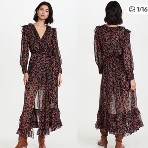 Misa Los Angeles Gabriela Black and Red Floral Maxi Dress